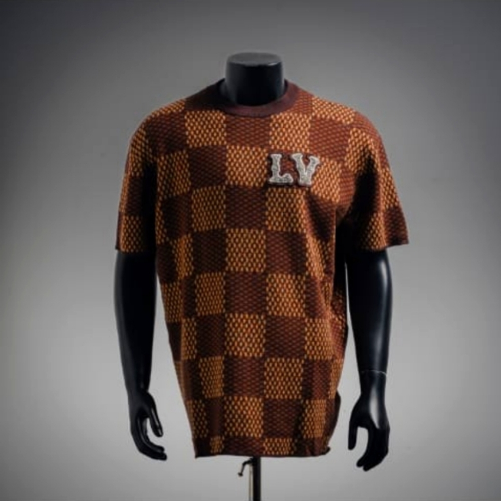 Brown and Tan Checkered T-Shirt with LV Logo  PURRe EXCELLANCe' 🐫🤴👸🤠